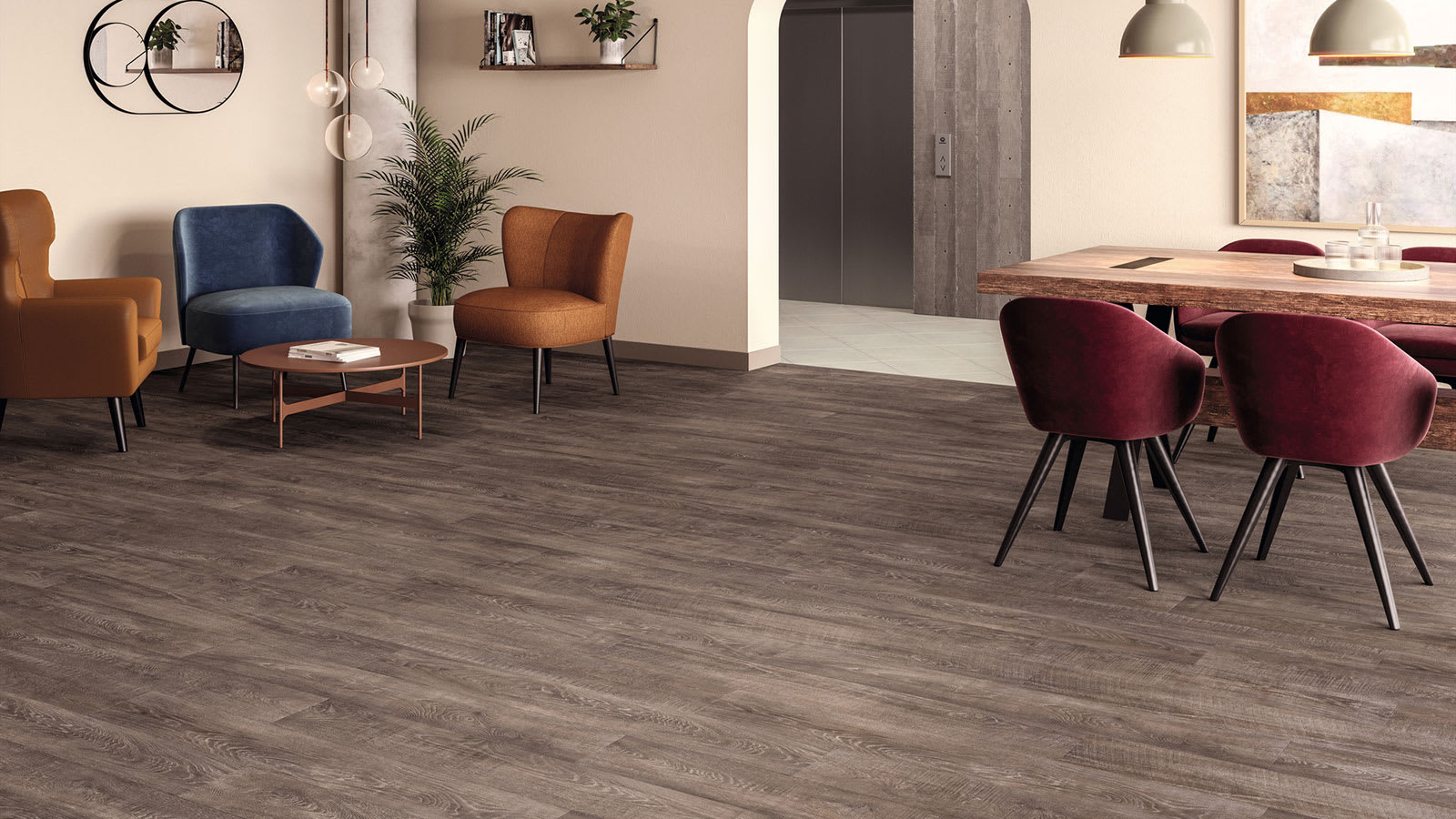 The space features Forge Oak in Stripwood from the Amtico Spacia collection.