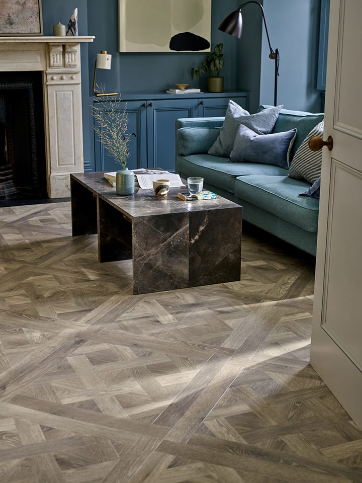 Living room features Amtico's Friston Oak in Versailles Parquet.