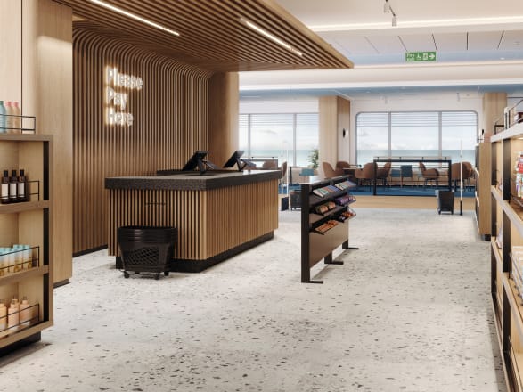 Onboard shopping are with MED-approved Terrazzo LVT flooring