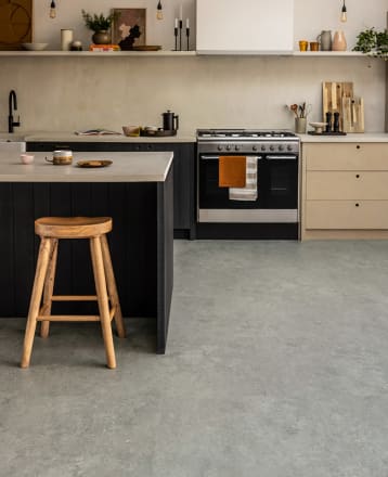 Kitchen flooring features Amtico's Cementa Bilbao in Broken Bond, from the Amtico Spacia collection.