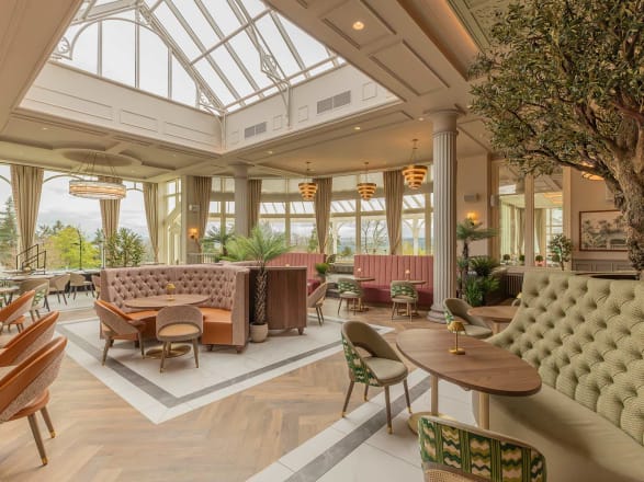 The restaurant space features Hackfall Oak, Onyx Marble and Grigio Classic Marble, from the Amtico Signature collection.
