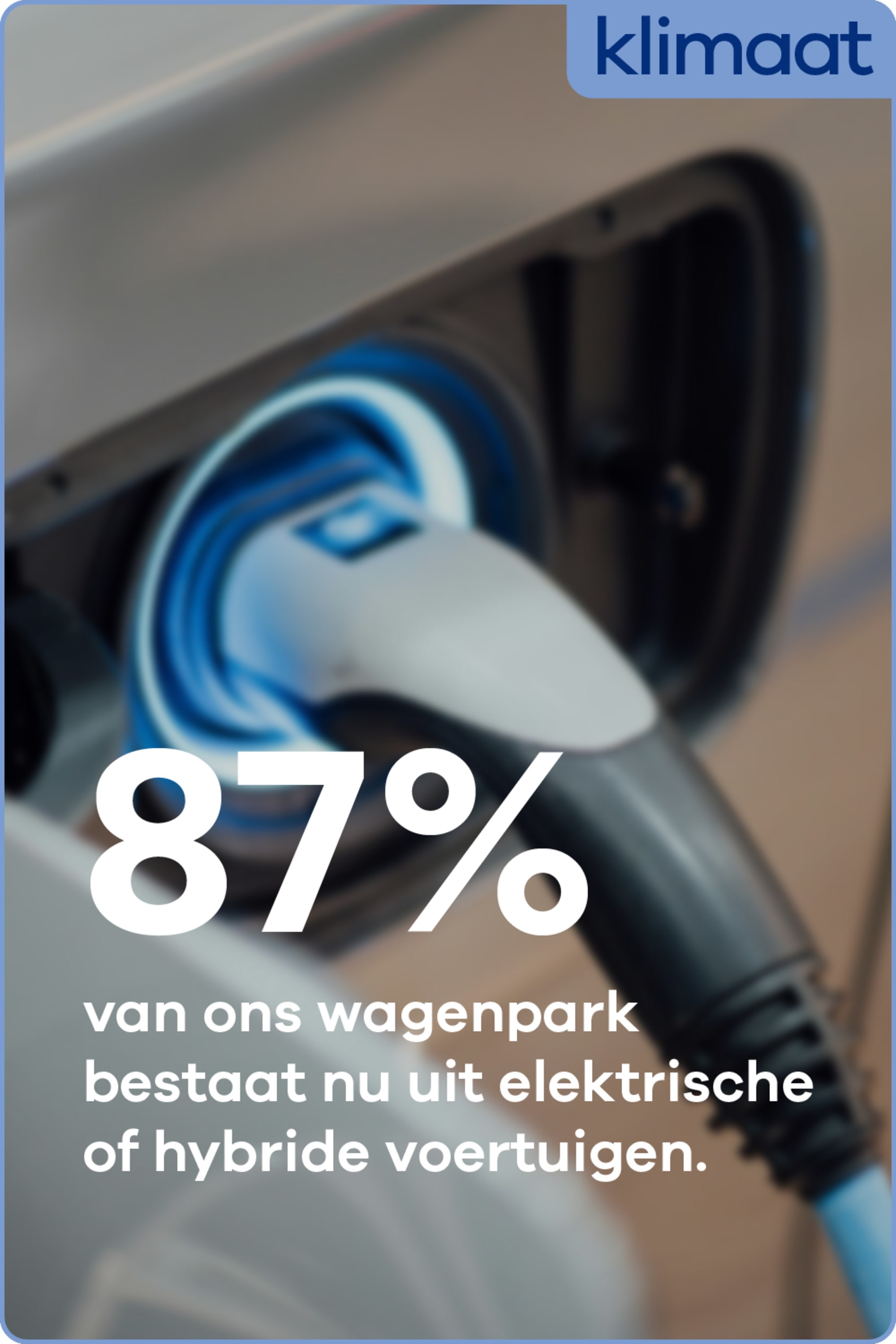 87% van ons wagenpark bestaat nu uit elektrische of hybride voertuigen.