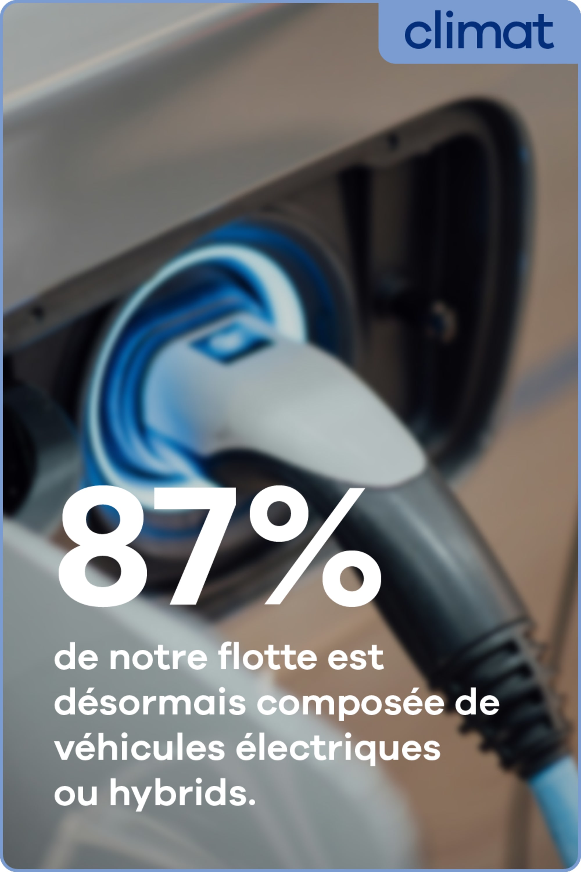 87 % de notre flotte est désormais composée de véhicules électriques ou hybrids.