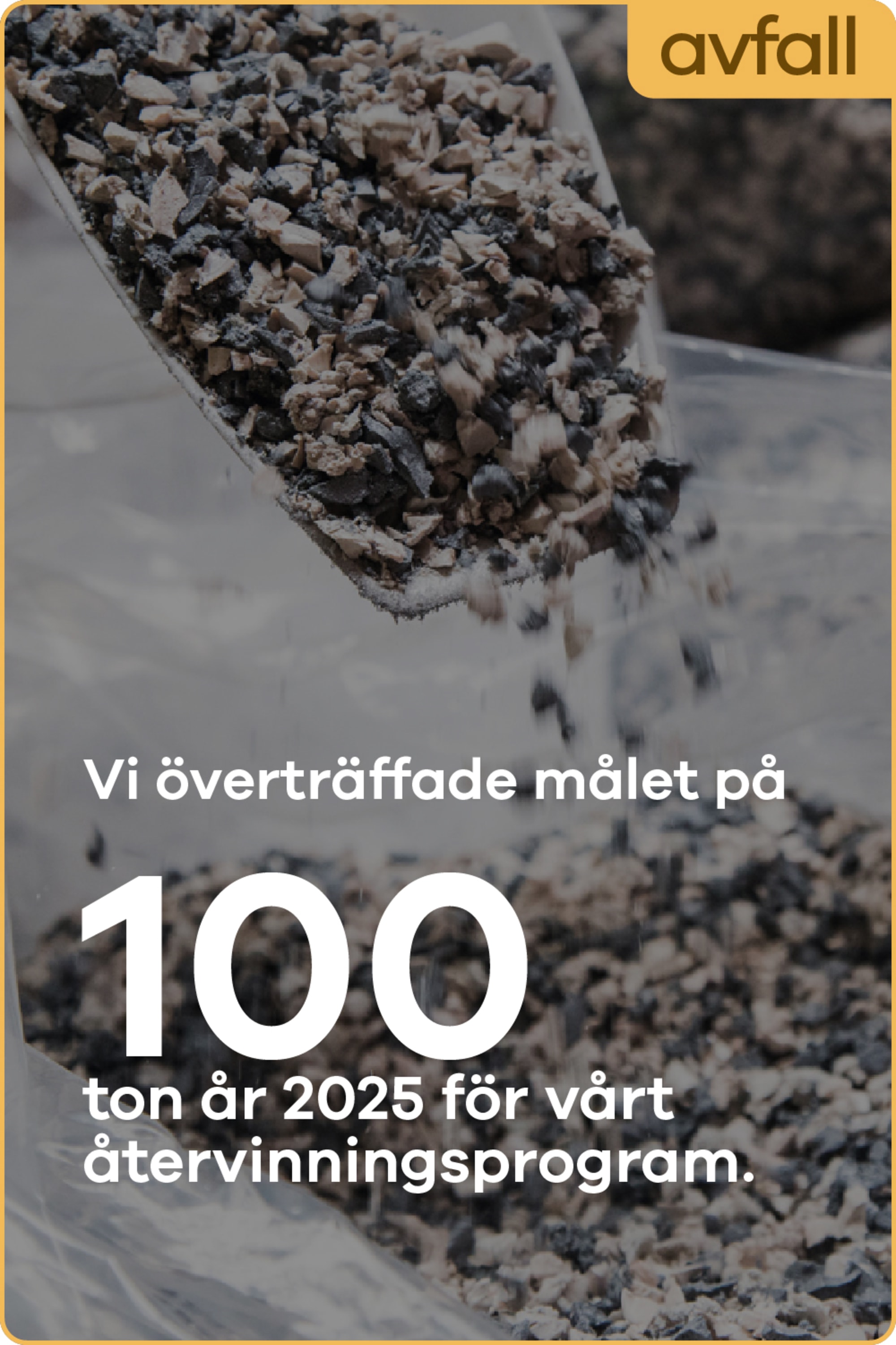Vi överträffade målet på 100 ton år 2025 för vårt återvinningsprogram.