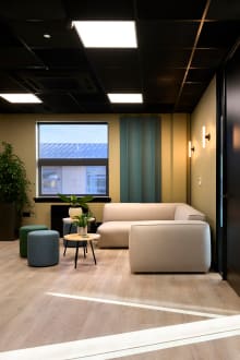 shell oak stripwood flooring in office waiting area