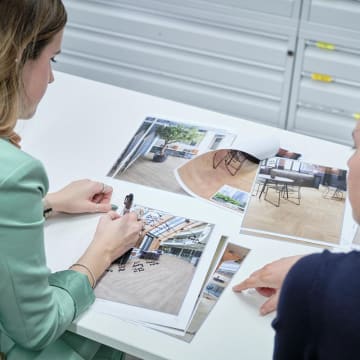 Design team annotating drawings