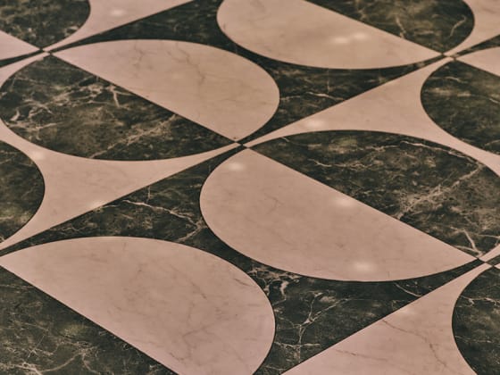 The hotel floor features Marble-effect LVT products from the Amtico Signature Collection.