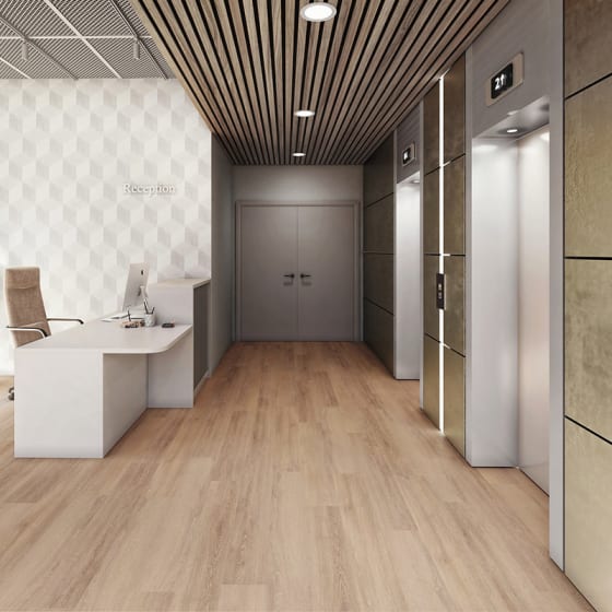 Reception entrance features Muted Oak from the Amtico Spacia collection.