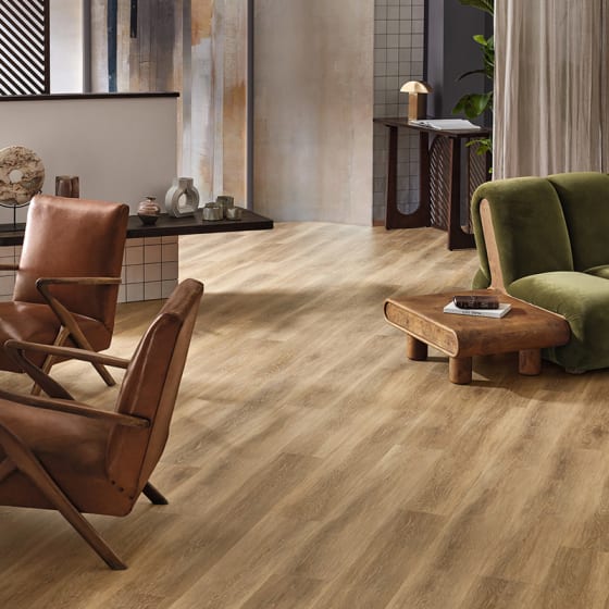Hotel lounge area features FS7W6140 Otta Oak in Stripwood.