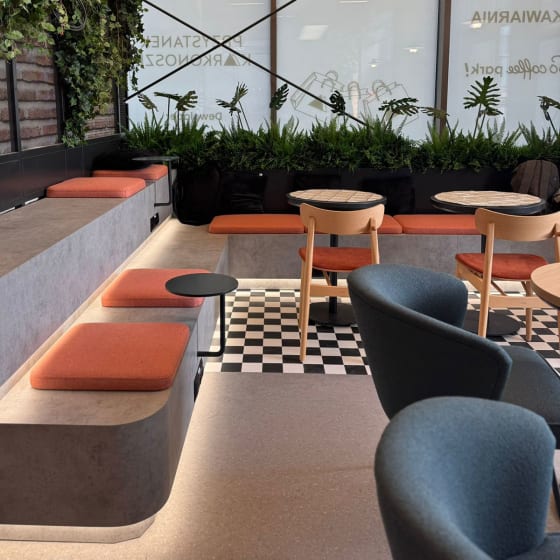 Cafe features Chequer Mono from the Amtico Décor collection.