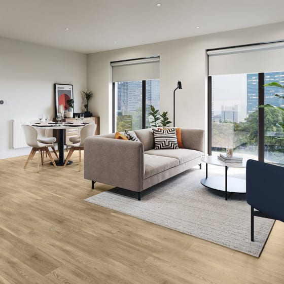 The apartment features Smokehouse Oak in Stripwood from the Amtico First collection.