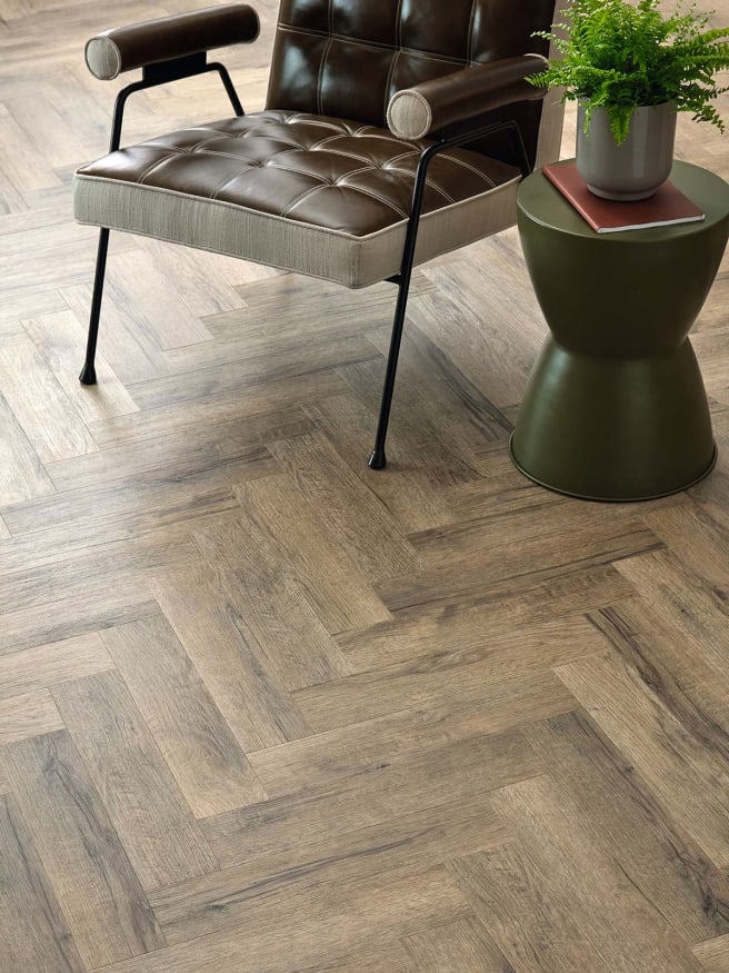 Amtico's Cabin Timber in Large Parquet, from the Amtico Spacia collection.