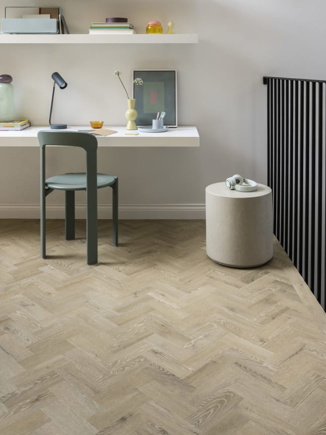 Amtico's Hartland Oak in Small Parquet, from the Amtico Spacia collection.