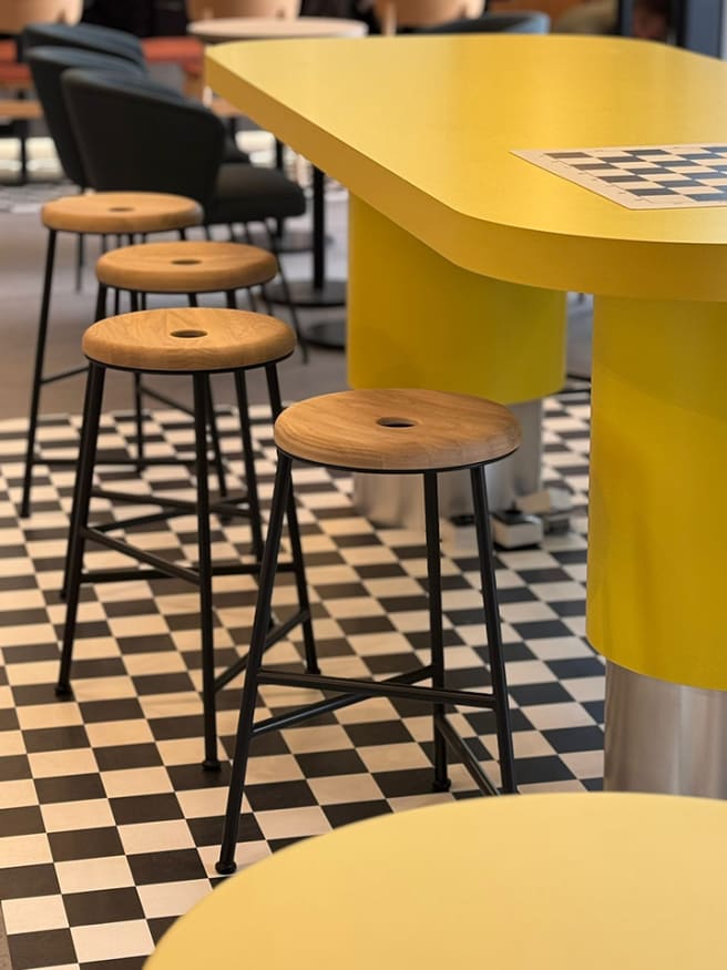 Cafe features Chequer Mono from the Amtico Décor collection.