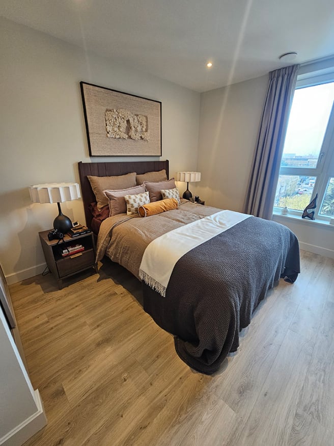 The bedroom features Springtide Oak in Amtico First Acoustic.