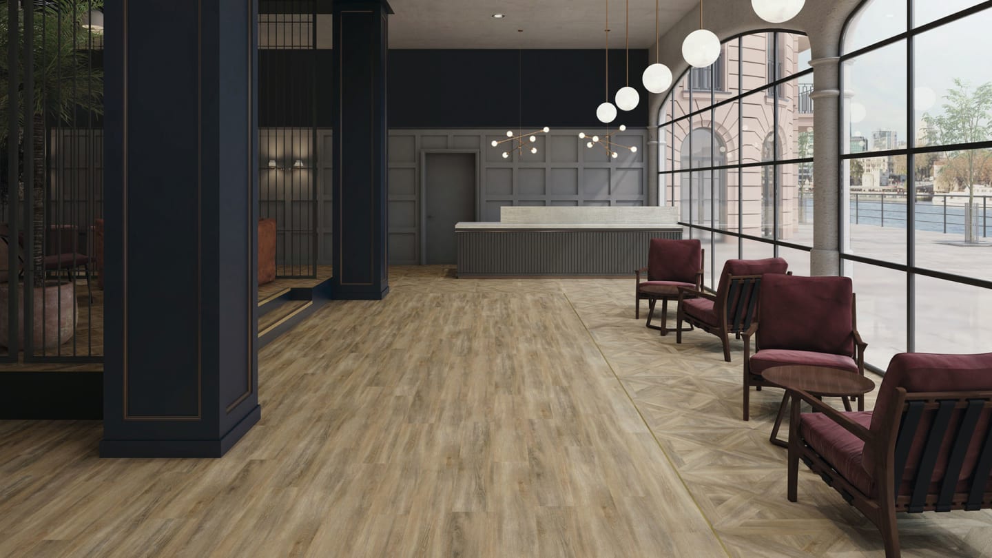 Amtico Laying Patterns Stripwood and French Weave in Commercial Space