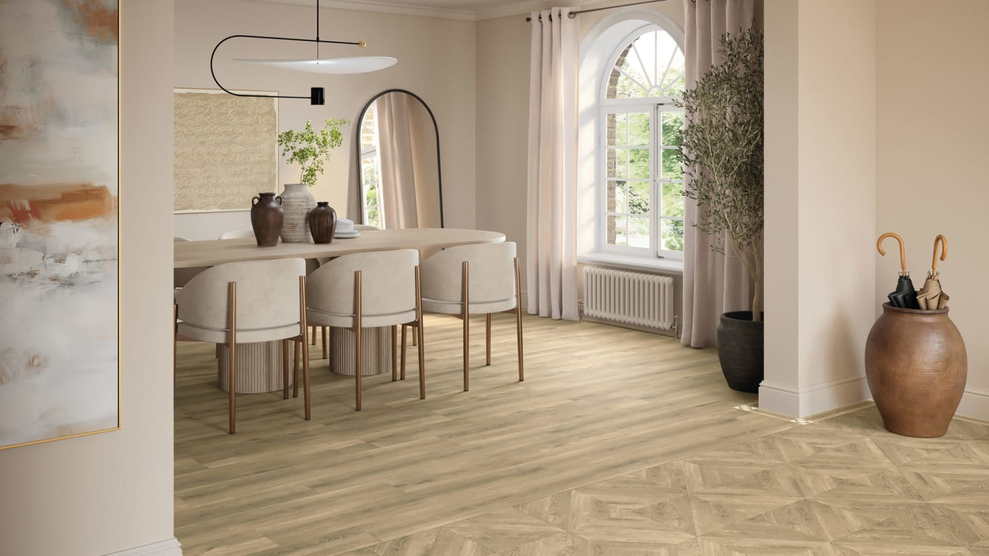 Amtico Laying Patterns featuring Stripwood and Gable Parquet.