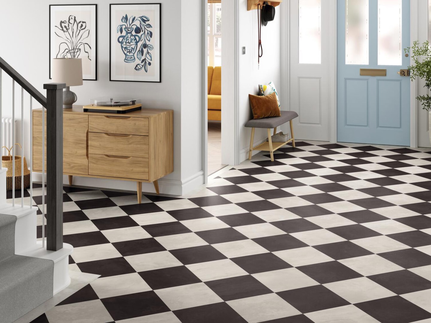 The Hallway floor features White Marble, SS5S2618 and Black Marble, SS5S2621.