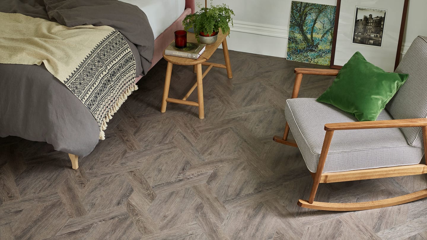 Versailles Oak laid in a Castel Weave laying pattern.