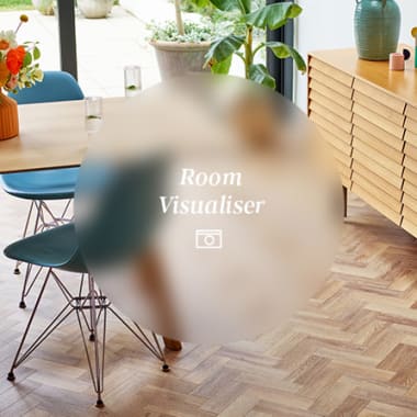 Oak-effect flooring with text that reads "room visualiser"