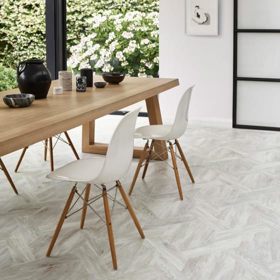 Light wood style LVT flooring in Castel Weave pattern