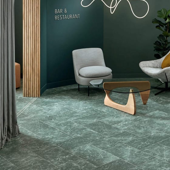 Amtico Verde Classic Marble flooring in a Herringbone pattern