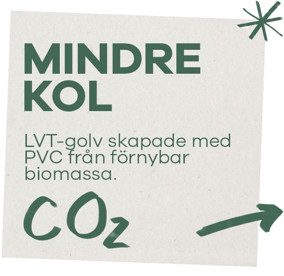 Mindre kol LVT-golv skapade med PVC från förnybar biomassa