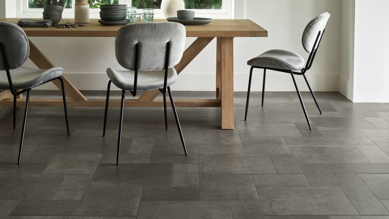 Stone-effect LVT tiles in a dining room